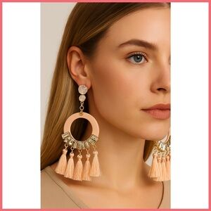 Rampage Circular, Drop Tassel Earrings with Crystals